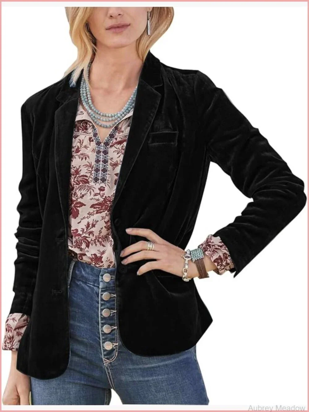 Velvet Blazer Notched Lapel Button Front Long Sleeve V Neck Blazers Jacket Coat